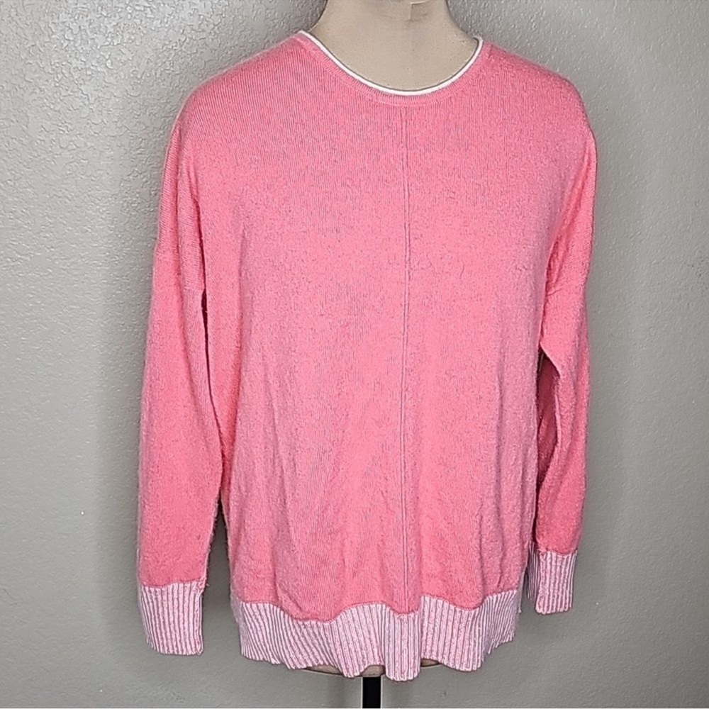 100% Cashmere Sweater Coral w White Trim